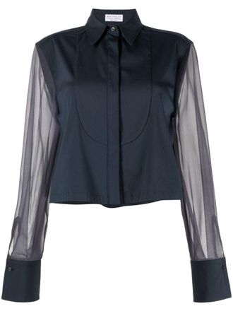 Brunello Cucinelli Camicia con maniche semi trasparenti - Blu