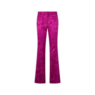 Roberto Cavalli Wide Trousers, female, Pink, Size: S Florentine Flowers Jacquard Flare Pants