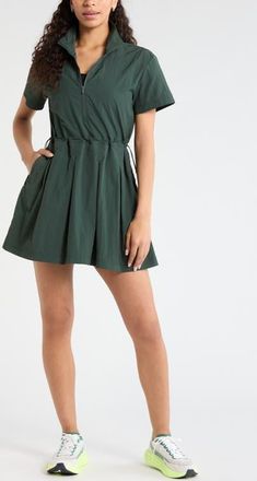 Zella Nylon Pleated Fit & Flare Dress in Green Timber at Nordstrom, Size X-Large
