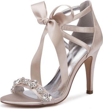 Generic Wedding Shoes Womens Heels Strappy Ankle Strap High Heels Open Toe Bridal Stiletto Sandals 10.5Cm,Champagne,9 UK