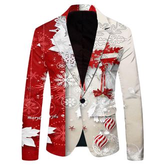 Generic Mens Christmas Blazer Festive Holiday Light Up Xmas Jacket Funny Christmas Costume Slim Fit Lapel Single Button Long Sleeved Suit Jacket Party Lapel B