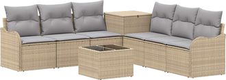 vidaXL Juego De Sof&aacute; 8 Uds. Beige Y Gris Claro Rat&aacute;n Sint&eacute;tico Y Acero Vidaxl