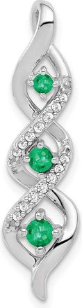 Diamond2Deal 14k White Gold Diamond and Emerald Twisted 3-stone Pendant