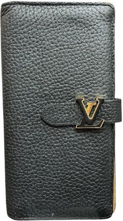Louis Vuitton Noir Leather Long Wallet (Bi-Fold) (Pre-Owned)