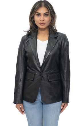 Infinity Leather Womens Soft Blazer Jacket-Apeldoorn - Black Nappa Leather - Size 16 UK