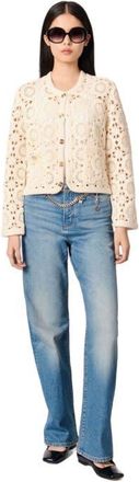 Maje Crochet cropped cardigan in Ecru at Nordstrom, Size X-Small