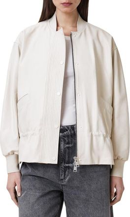 AllSaints Sofi Leather Bomber Jacket in Off White at Nordstrom, Size 10 Us