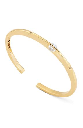 Savvy Cie Jewels GOLD PLATED OVER BRASS SINGLE STONE CUFF BANGLE BRACELET