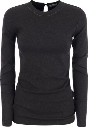 Brunello Cucinelli Brunello Cucinelli Womens Ribbed Stretch Cotton Jersey T-shirt With Jewellery - Dark Grey - Size Large