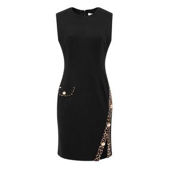 Fracomina Jurk met dierenprint details - Dames - Korte kleedjes - Zwart - M - Leer - Kleedjes