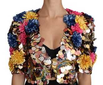 Dolce & Gabbana Womens Crystal Sequined Floral Jacket Coat Clothing