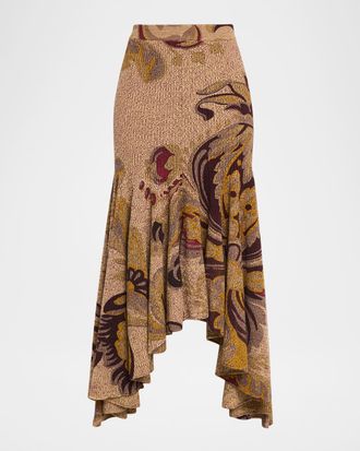 Etro Floral-Print Rib Knit Maxi Mermaid Skirt