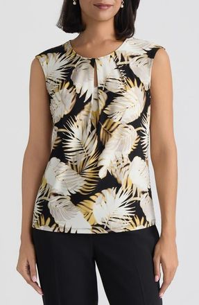 Kasper Palm Print Keyhole Sleeveless Top in Black Multi at Nordstrom, Size X-Small