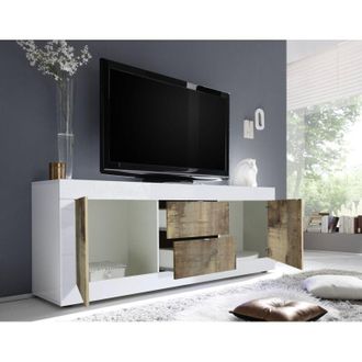 Dmora Mueble Para Tv Sinello, Un Estante, Modular, 2 Cajones, 210x43x65h Cm Blanco Brillante
