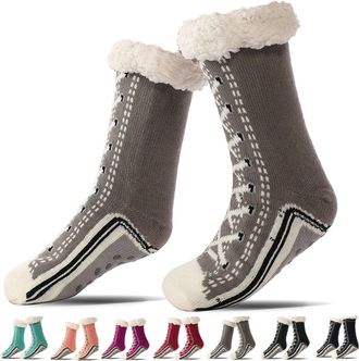 Generic Slipper Socks, Ultra-Thick Cute Slipper Home Socks, Slippers And Socks With Reinforced Anti-Slip Silicone Strips (Gray, One Size, Adult, Women, One Si