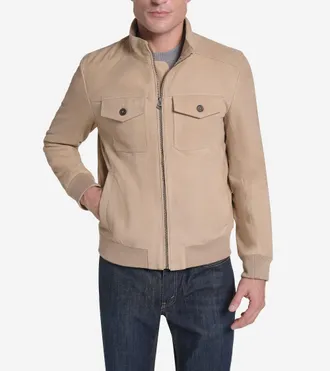 Cole Haan Mens Suede Harrington Jacket - Beige Size Medium