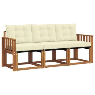vidaXL Conjunto De Sof&aacute;s De Exterior Con Coj&iacute;n 3 Pcs Natural Y Crema Vidaxl