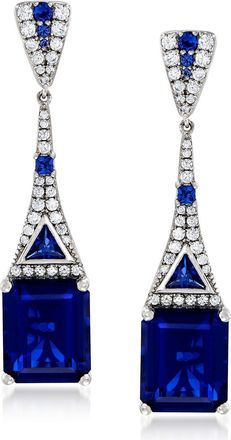 Ross-Simons Simulated Sapphire and. CZ Drop Earrings in Sterling Silver
