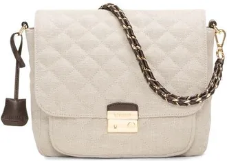 MZ Wallace Medium Crosby Lock Quilted Nylon Crossbody Bag in Sandy Linen at Nordstrom