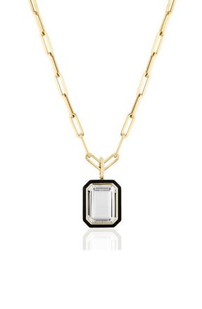 Goshwara Queen Emerald Cut Rock Crystal Pendant Necklace in Clear /Black at Nordstrom, Size 18