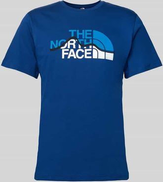 The North Face T-Shirt mit Label-Print Modell MOUNTAIN LINE in Dunkelblau, Größe XXL