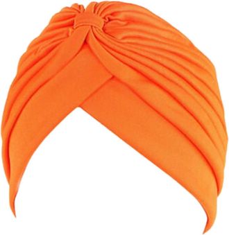 Generic Stretchy Beanie Turbans for Women Soft Pre Tied Knot Chemo Turban Head Wraps for Women Sleep Hats (UK, Alpha, One Size, Orange)