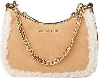 Michael Kors Jet Set Kleine Su&egrave;de en Faux Shearling Convertible Crossbody Tas - Dames - Schoudertassen - Beige - ONE Size - Su&egrave;de - Tassen