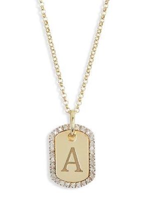 Meshmerise Diamond Initial Dog Tag Pendant Necklace in Yellow-A at Nordstrom Rack