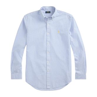 Ralph Lauren Custom FIT Gestreept Seersucker Overhemd Blauw En wit - Heren - Casual Overhemden - Blauw - L - Katoen - Overhemden