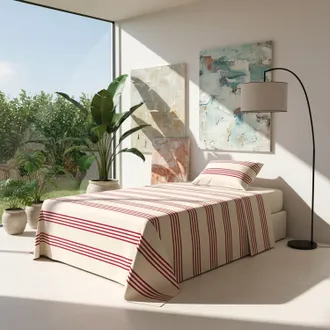 KASANOVA Completo letto 1 piazza e mezza righe bordeaux cotone