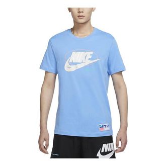 Nike Mens Nike Large Logo Alphabet Printing Round Neck Short Sleeve City Blue T-Shirt DR8031-412