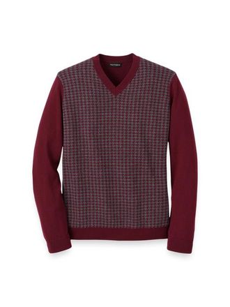 Paul Fredrick Washable Merino Wool Houndstooth V-neck Sweater in Burgundy at Nordstrom, Size Xx-Large