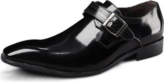 Generic Dress Oxford for Men Slip On Monk Strap Square Toe Vegan Leather Non Slip Block Heel Anti-Slip Rubber Sole Casual(Black,10.5 UK)