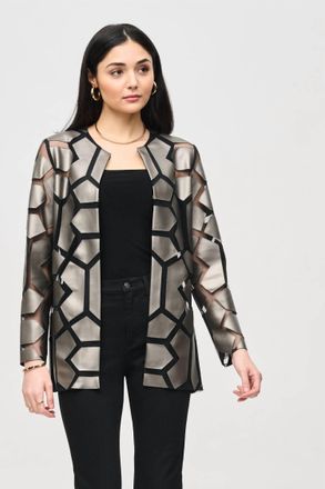 Joseph Ribkoff Mesh Faux Leather Jacket In Grey/black