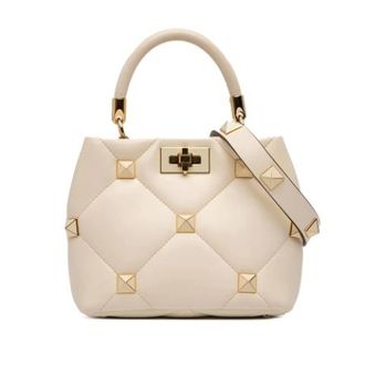 Valentino Pre-owned Cross Body Bags, female, White, Size: ONE SIZE Pre-owned Studded Nappa Satchel