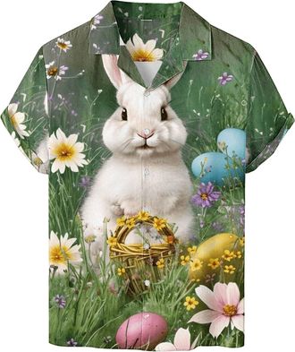 Generic Mens Easter Day Happy Easter Shirts Short Sleeve Bunny Print Blouse Tops Trendy for Easter Mens Novelty T Shirts (L, XL)