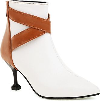 Generic Womens Ankle Boots Patchwork Leopard Houndstooth Denim Kitten Heels Pointed Toe Comfortable Non Slip Durable for Party Night Out Street Fashion,White,