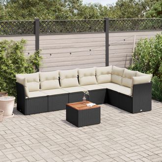 vidaXL Vidaxl - Set De Sof&aacute;s De Jard&iacute;n 8 Piezas Y Cojines Rat&aacute;n Sint&eacute;tico Negro