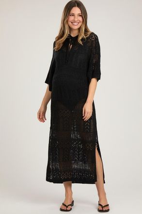Pinkblush Open Knit Front Tie Side Slit Midi Swim Cover Up in Black at Nordstrom, Size Small