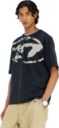 Diesel T-shirt with distressed flocked logo - T-Shirts - Man - Black