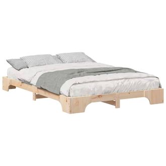 Berkfield Home Stylish Floor Bed Frame with Storage Brown 140 x 210 cm Wood in Light Tan