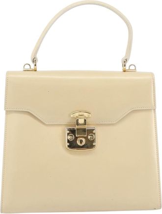 Gucci Vintage Lady Lock Top Handle Bag Leather Beige Leather Handbag (Pre-Owned)
