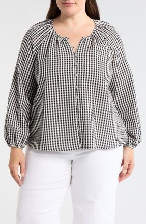 Sanctuary Perfect Gingham Button-Up Shirt in Black at Nordstrom, Size 1X