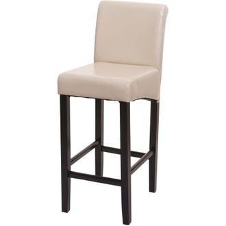 Hhg Sgabello alto bar lounge elegante HHG 525 legno ecopelle 105x39x53cm beige piedi scuri