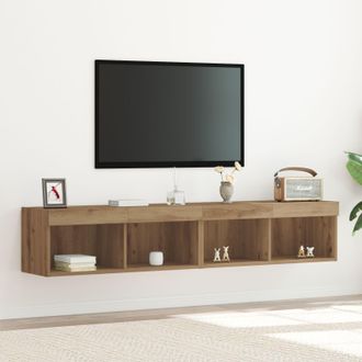 Berkfield Home TV Wall Cabinets with LED Lights 2 pcs Artisan Oak 80x30x30 cm in Brown | Size: 80 x 30 x 30 cm