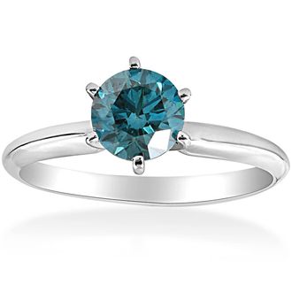 Pompeii3 1 1/2ct Blue Diamond Solitaire Engagement Ring 14K White Gold Size Selectable