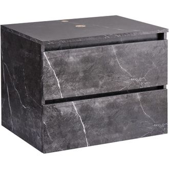 Beliani Beliani - Wall Mounted Suspended Bathroom Cabinet Fluted Front 2 Drawers 60 x 47 cm Black Marble Serra