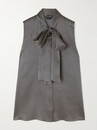 Tom Ford Blusa In Raso Di Misto Seta A Pois Con Fiocco - Nero