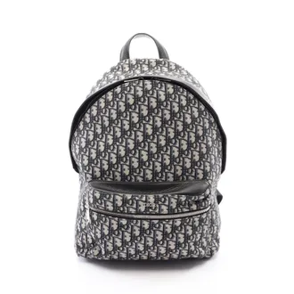 Dior Beige Black Navy Canvas Leather Backpack (Pre-Owned)