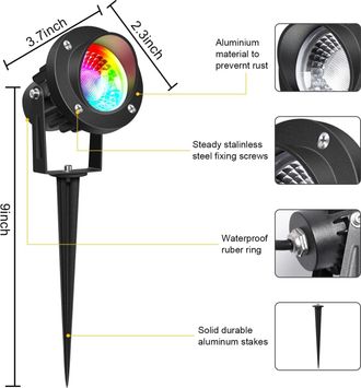 OEM Paquete De 2 Focos Led Rgb De 25 W Para Exteriores Con Estacas, Luces De Jard&iacute;n Impermeables Ip65